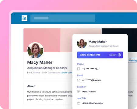 Screenshot of Kaspr LinkedIn Chrome Extension open on desktop